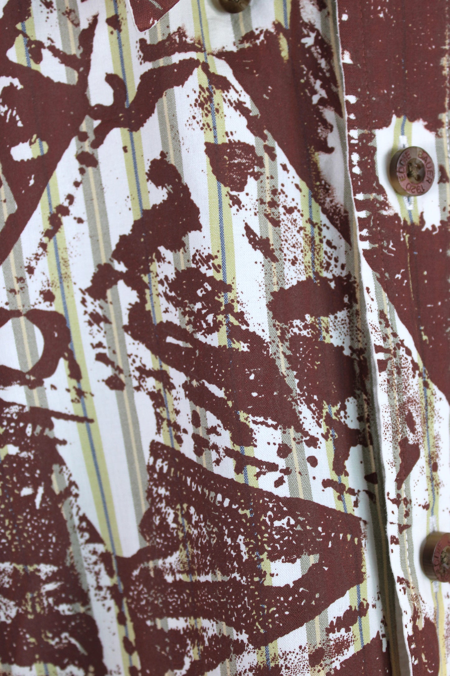 Men's Short Sleeve Button-up Stripe Faded and Brown Print