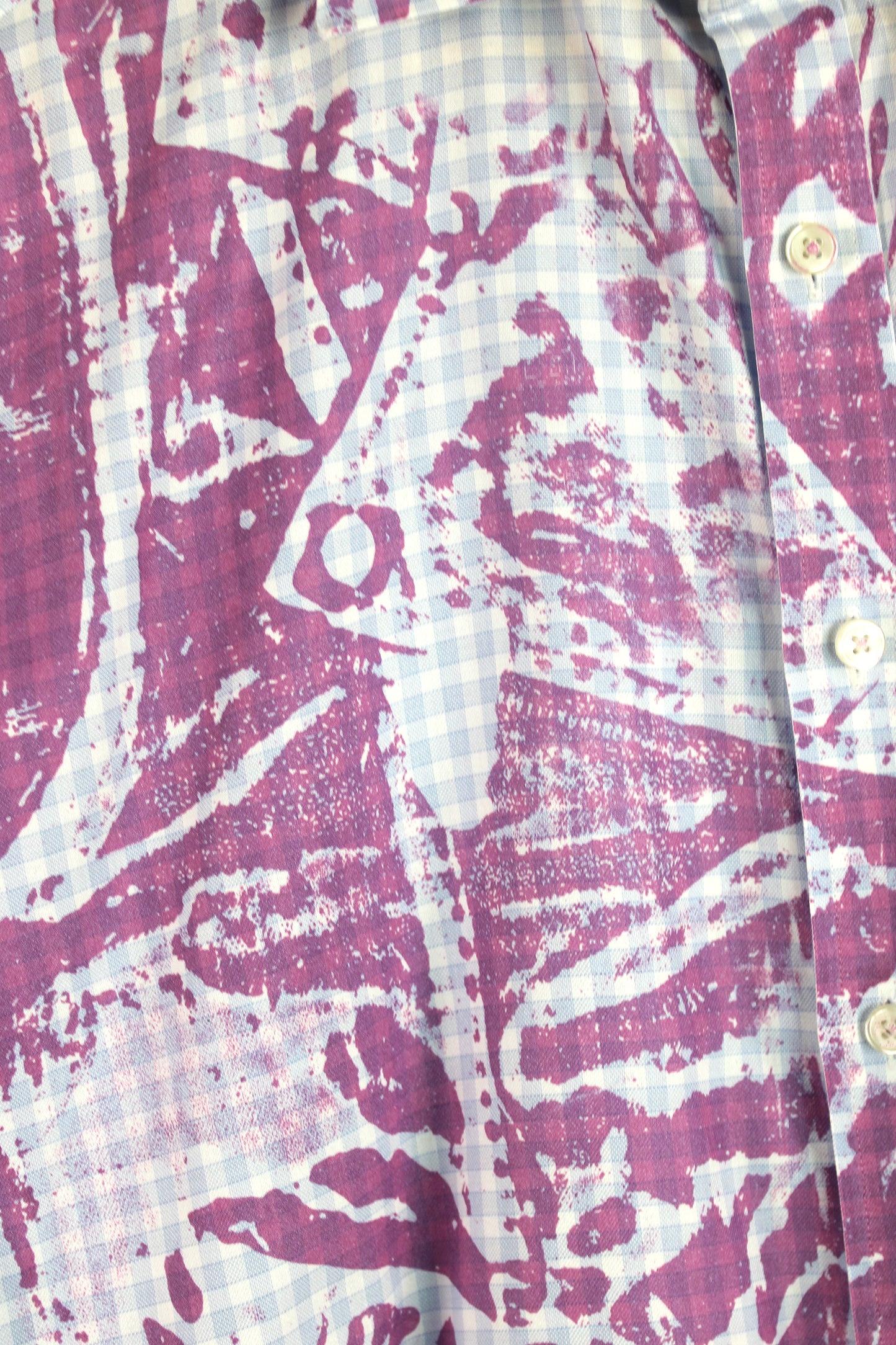 Men's Long Sleeve Button-up Gingham Blue with Pink Print
