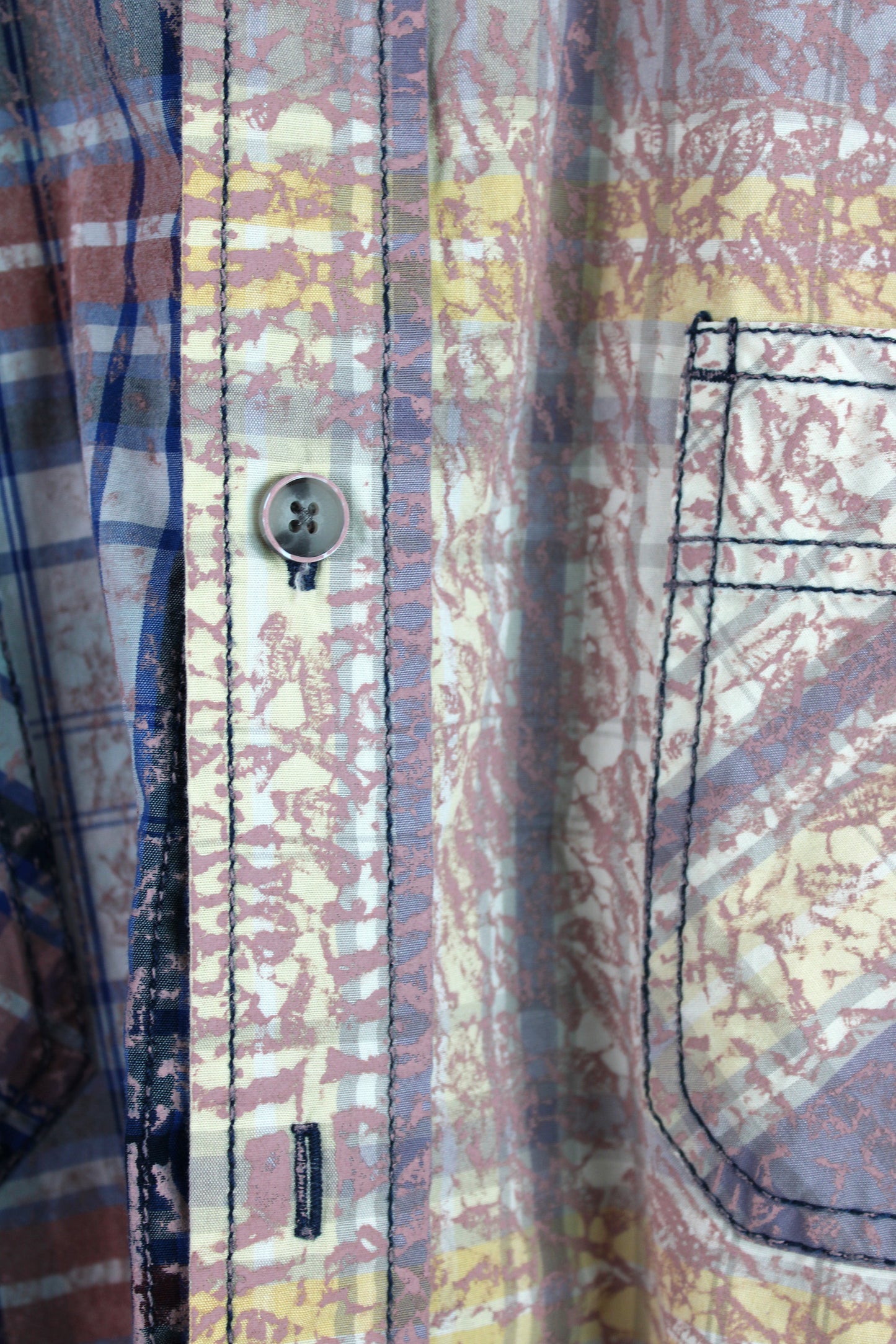 Men's Long Sleeve Button-up Plaid with Fade and Pink Print