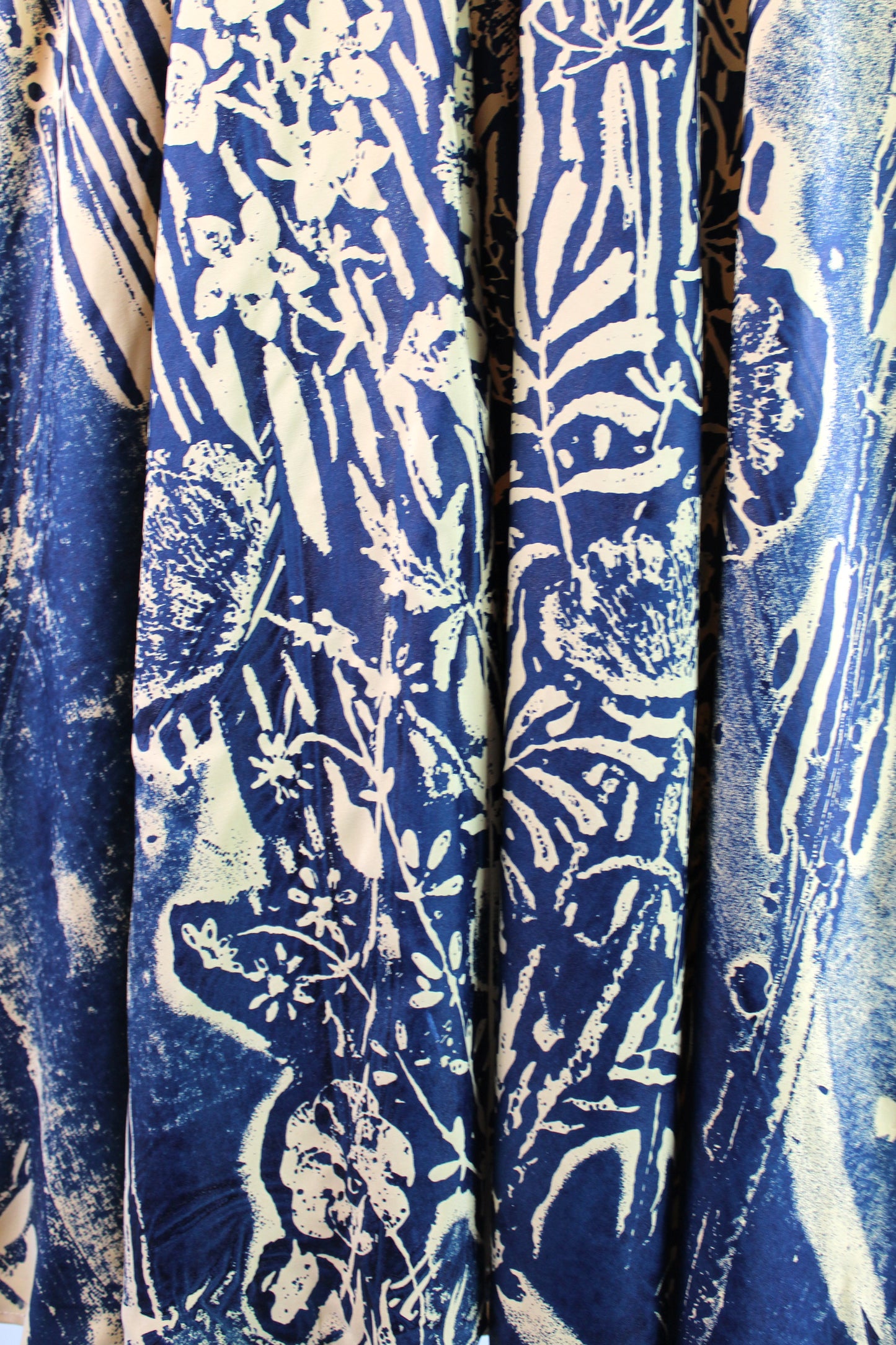 Yellow Viscose Dress with Navy Print