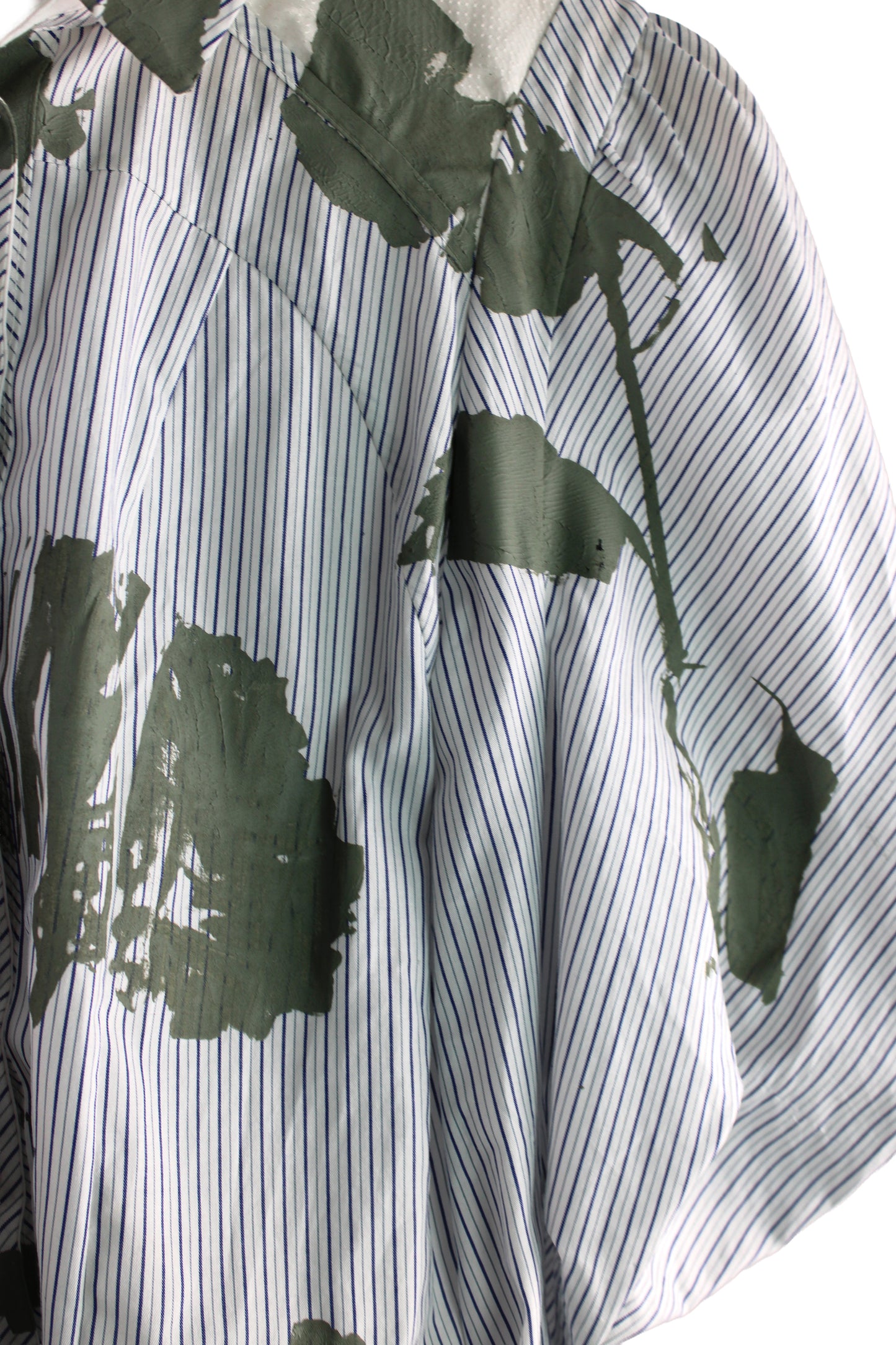 Blue Pinstripe Cotton Shirt with Grey Floral Print
