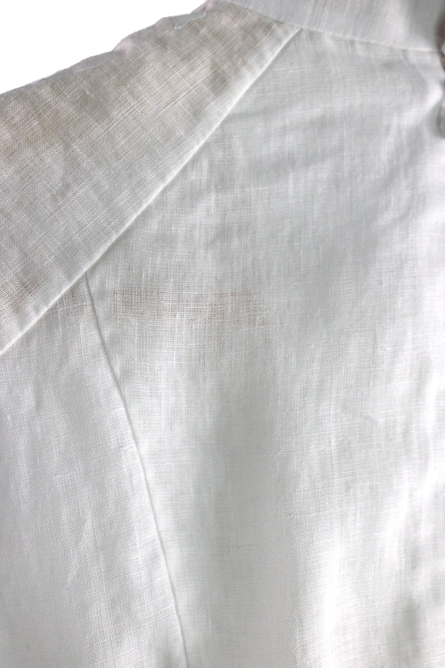 White Linen Sleeveless Top with White Print