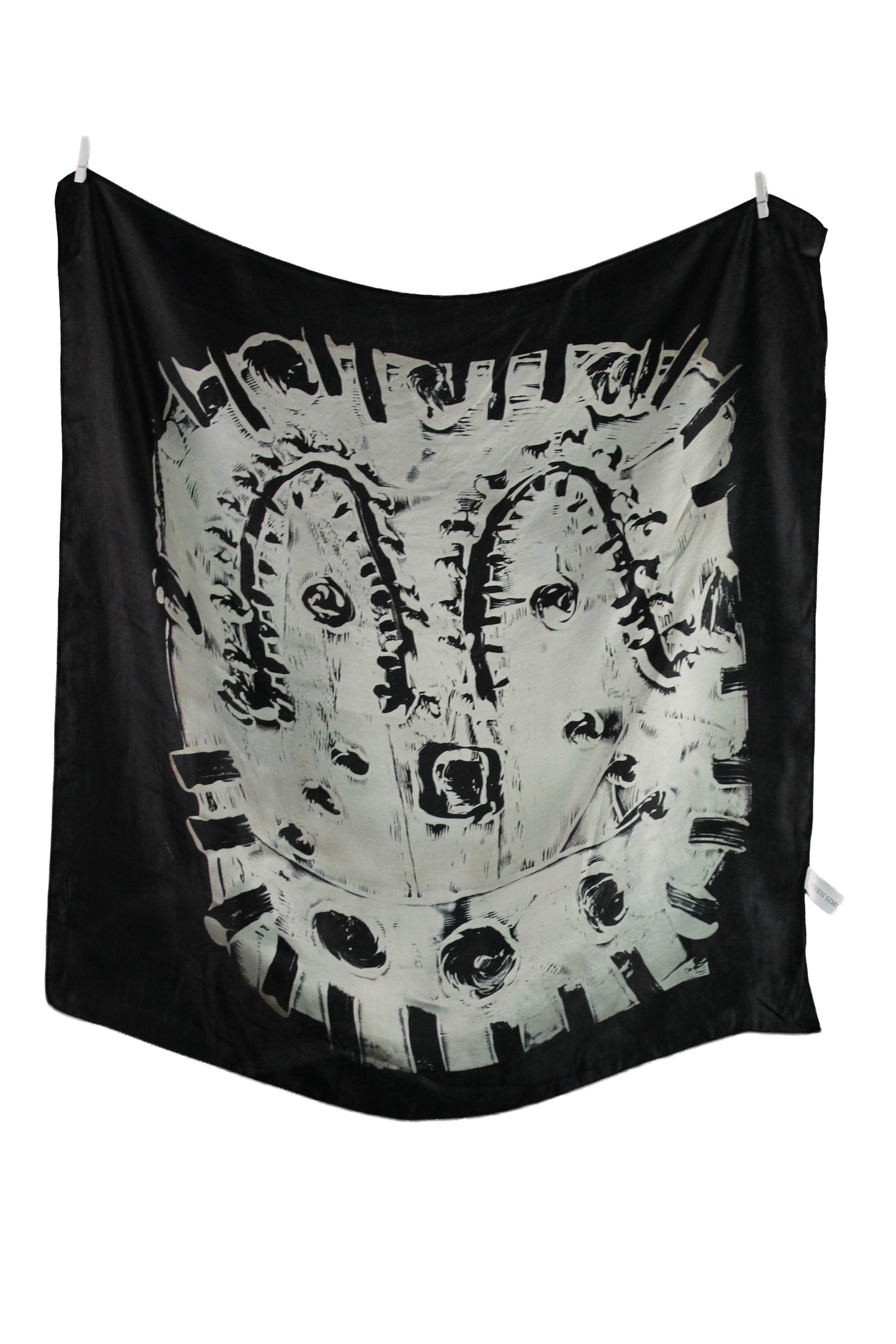Black Silk Scarf with Mask Design