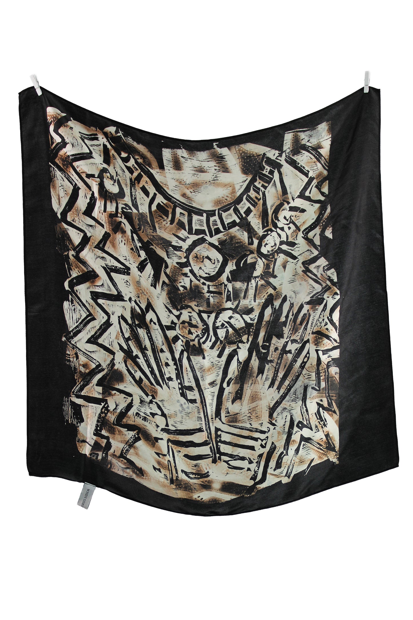 Black Silk Scarf with Hands Design