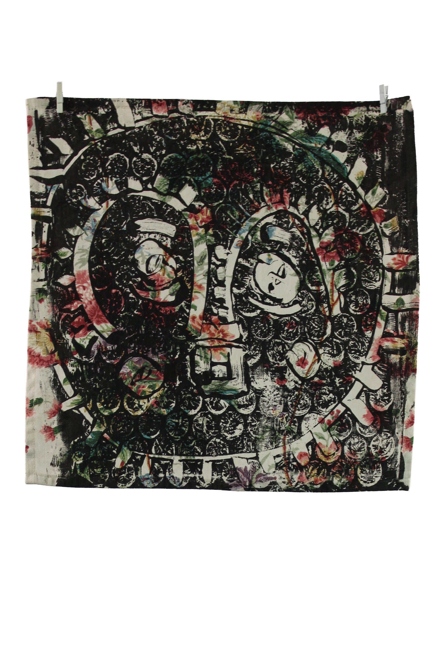 Floral Napkin with Black Mask Print