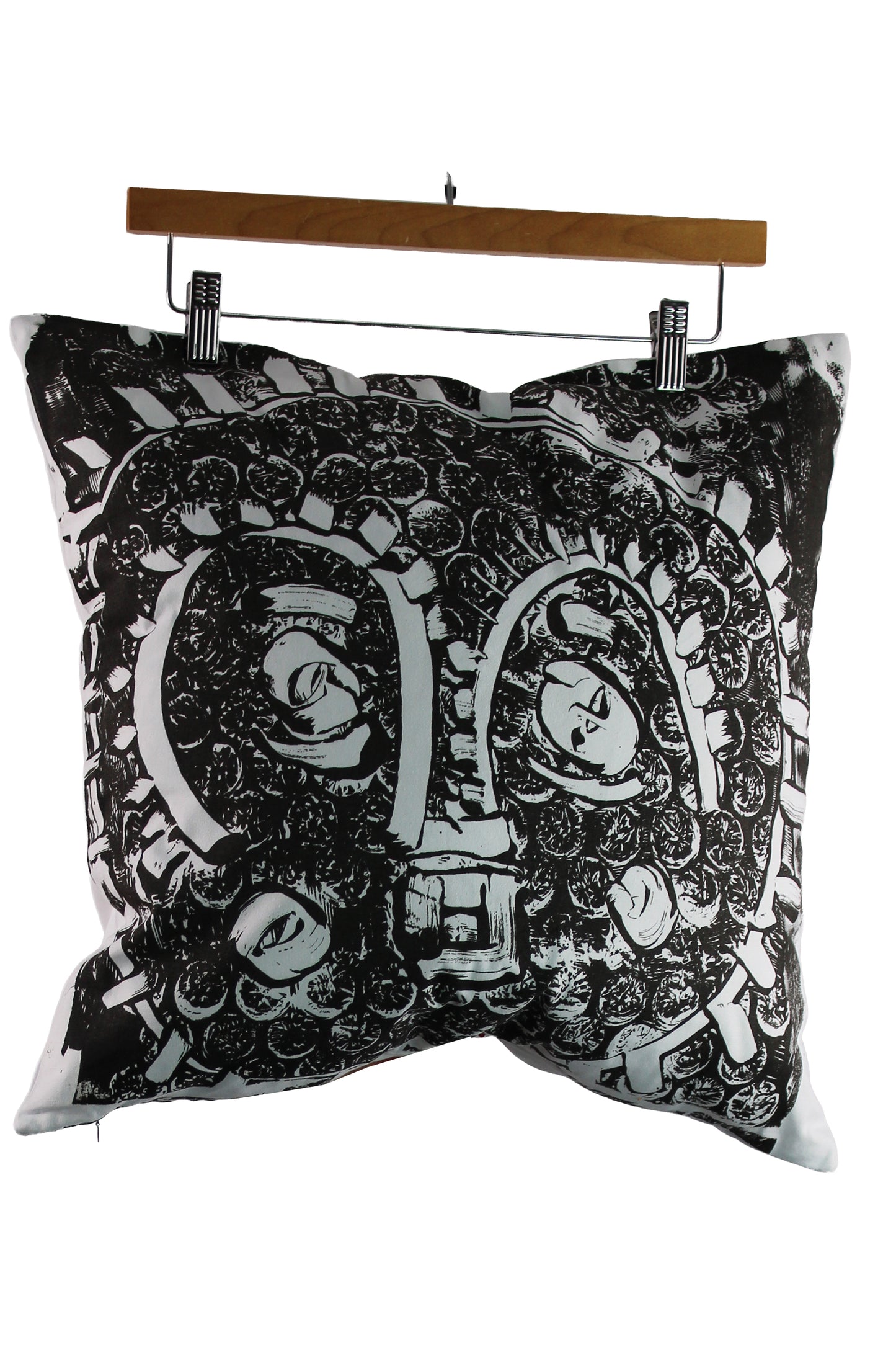 White Cotton Pillow with Black Print