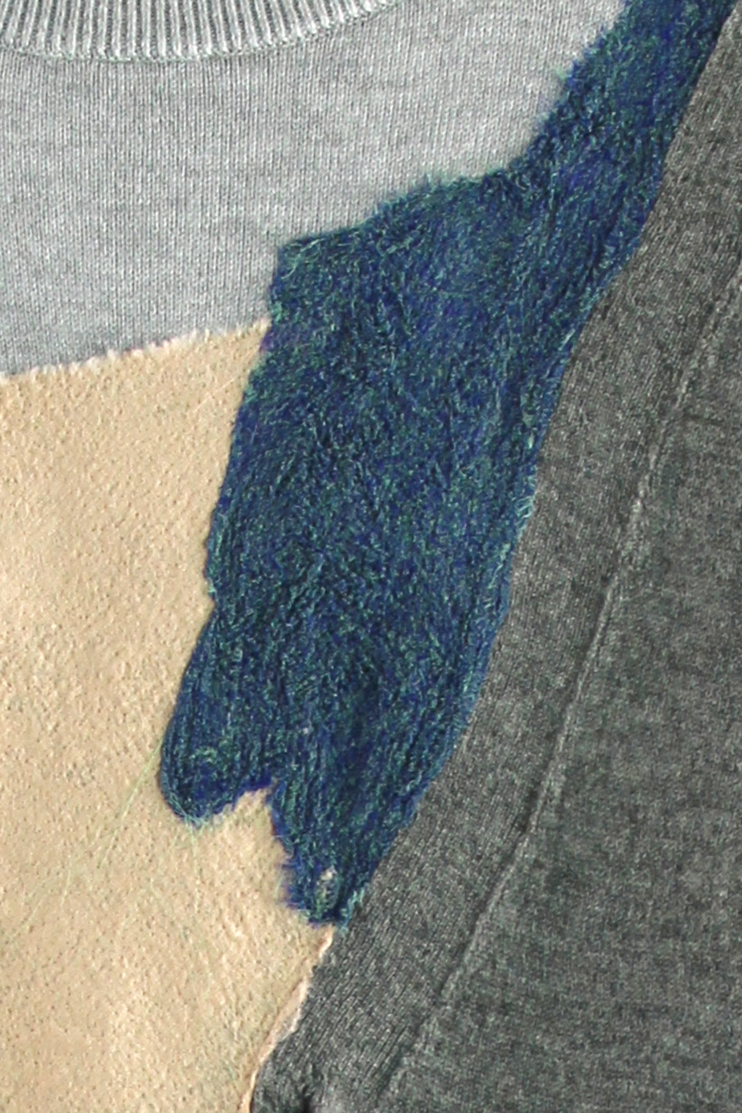 Men's Grey Cashmere Sweater with Blue,Peach and Dark Grey Felt