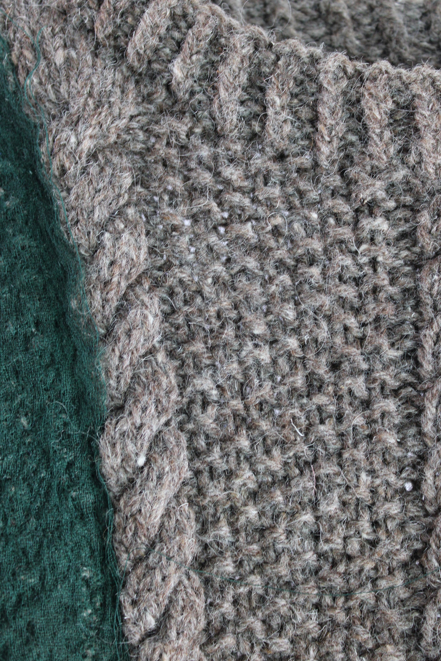 Hand Woven Brown Cable Knit Sweater with Green Felt