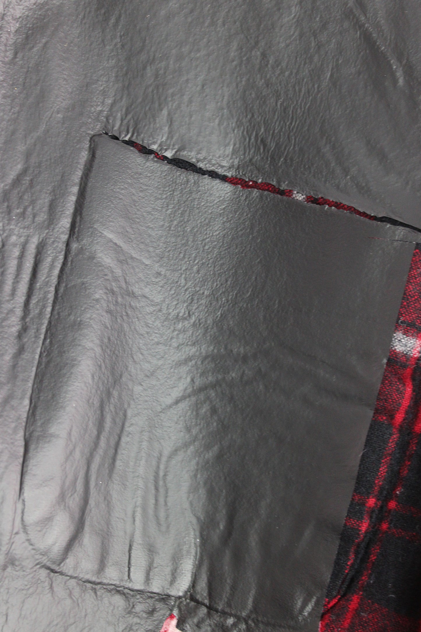 Men's Wool Red Plaid Flannel Shirt with Black Foil Application