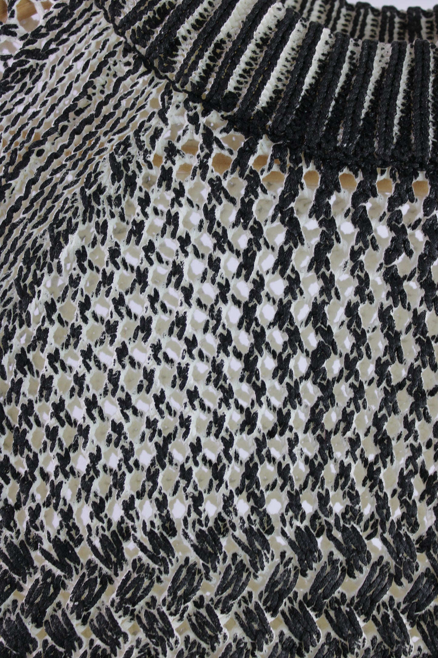 Women's Cream Knit Short Sleeve Cotton Sweater With Black Over Print