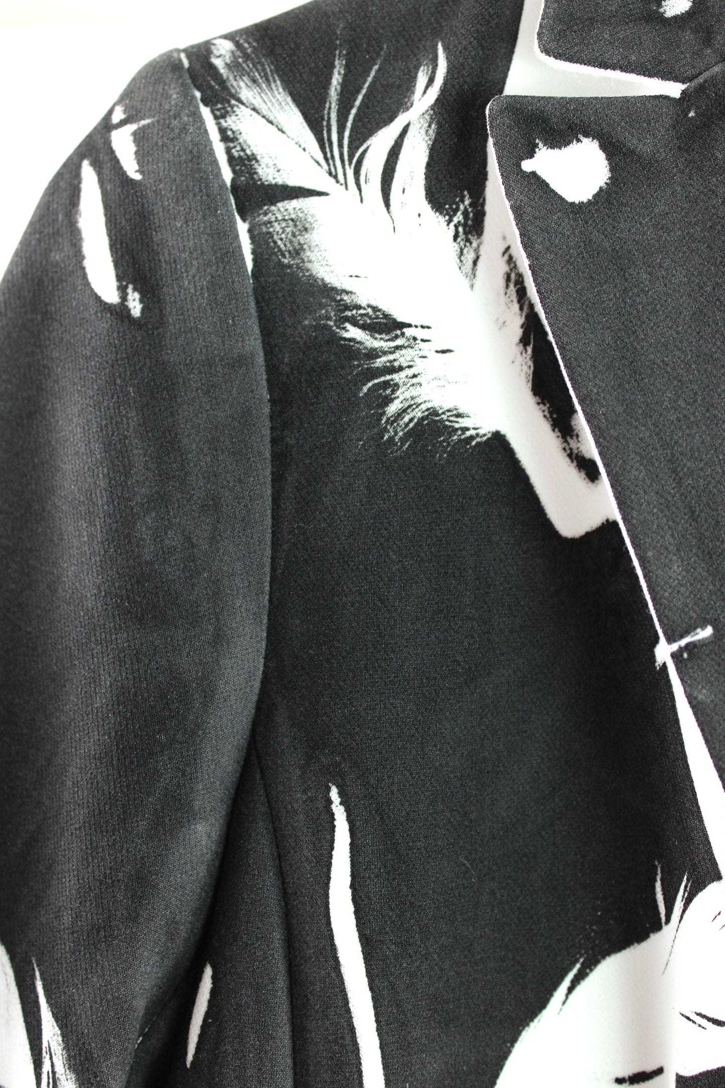 White Blazer with Black Feather Print