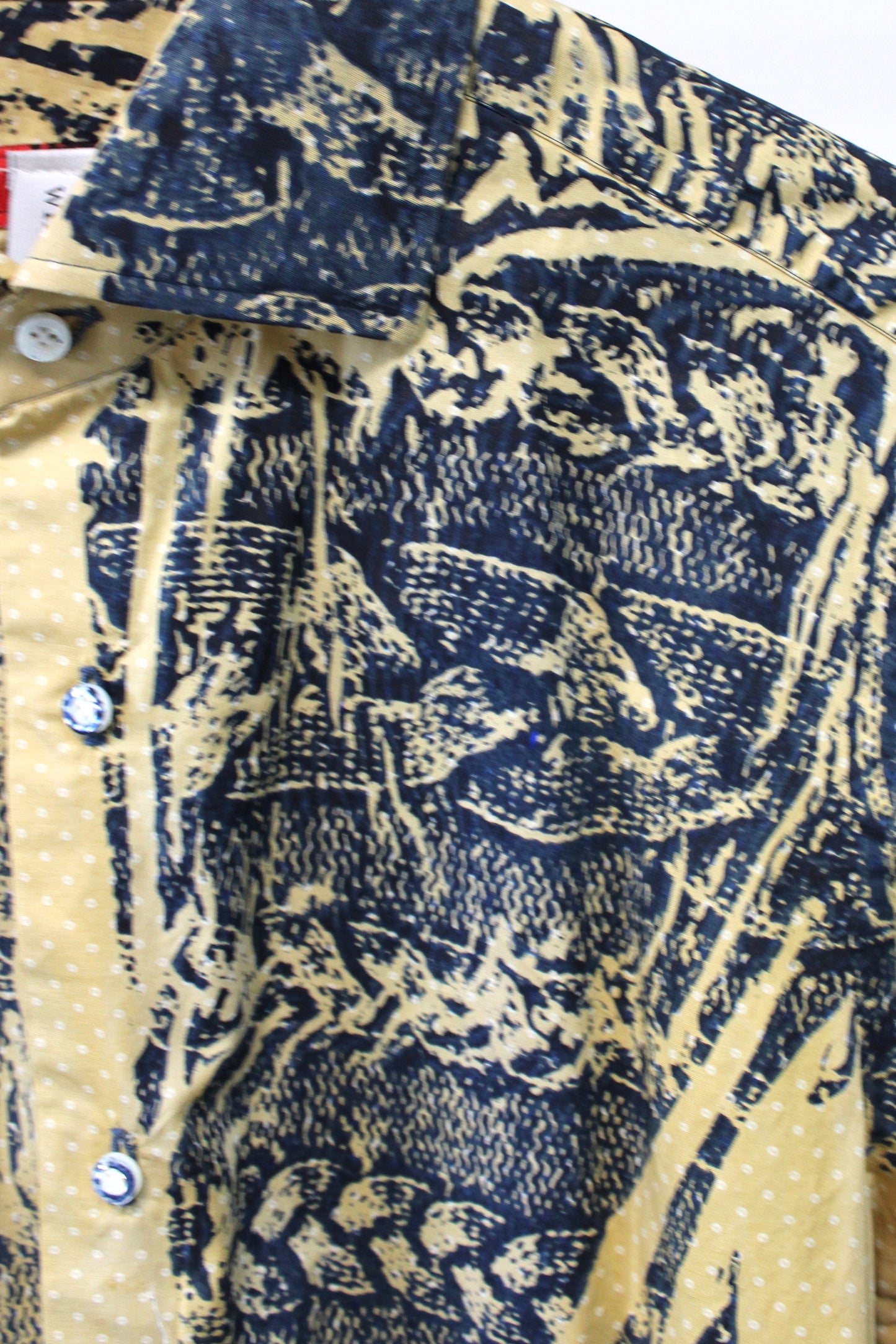 Men's Long Sleeve Blue Button-up Shirt Fade with Blue Print