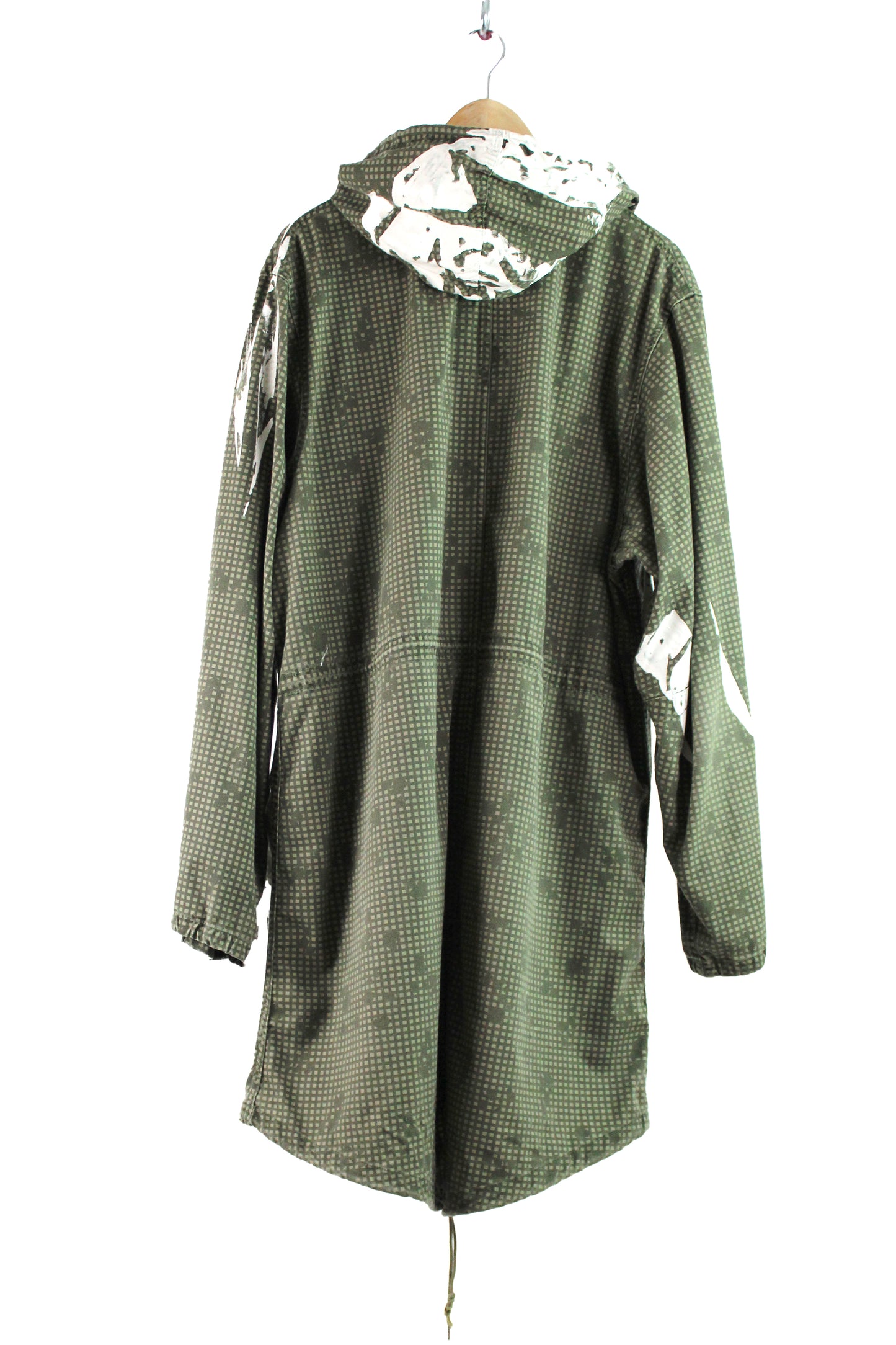 Men's Army Cotton Overcoat Green with One-of-a-kind White Print
