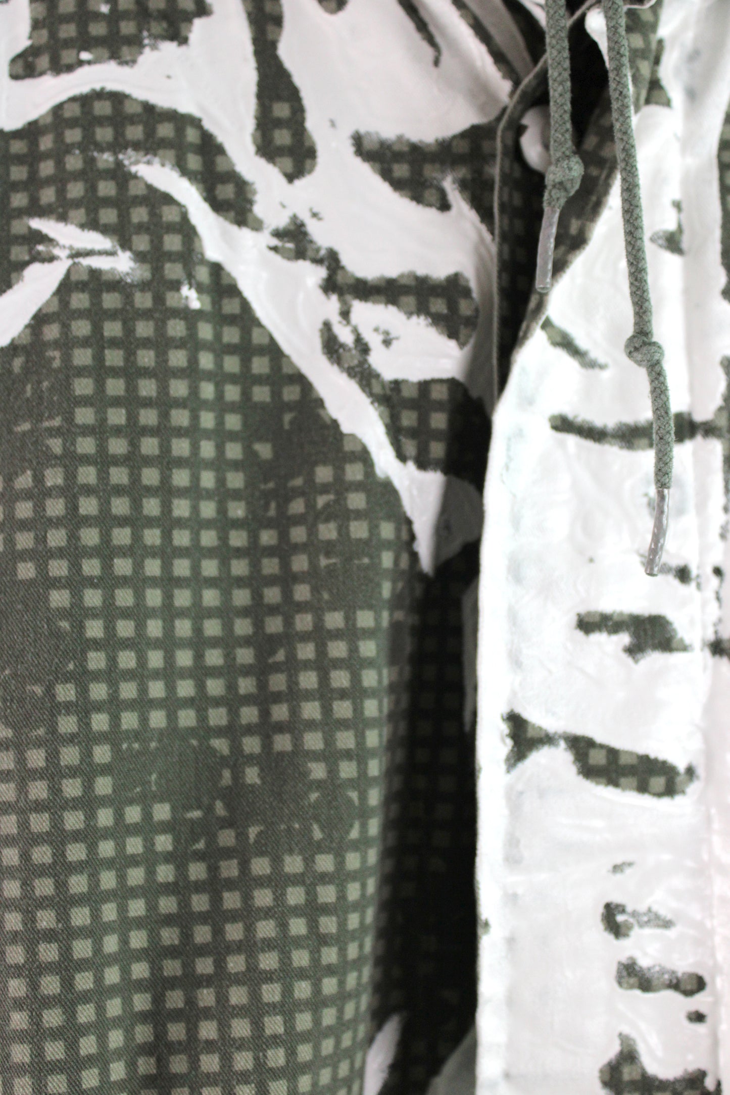 Men's Army Cotton Overcoat Green with One-of-a-kind White Print