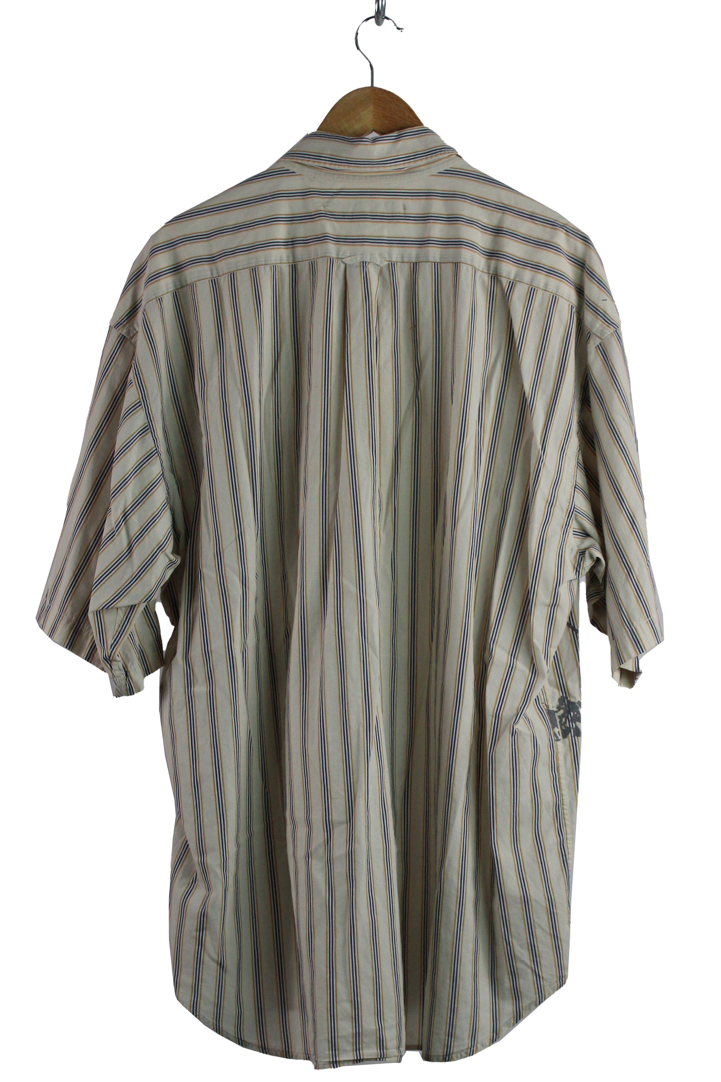 Men's Short Sleeve Button Up Shirt Stripe with Grey Print