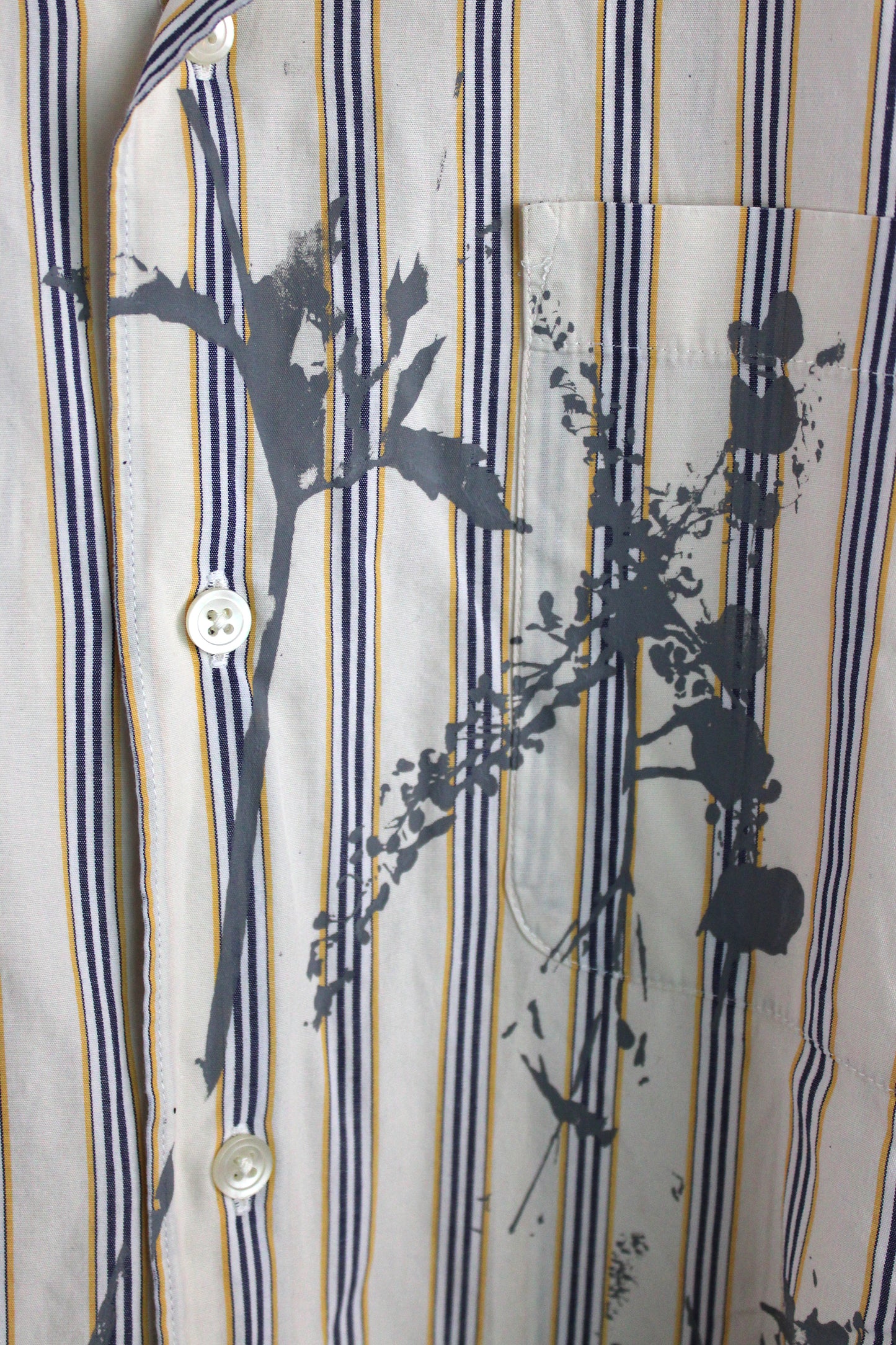 Men's Short Sleeve Button Up Shirt Stripe with Grey Print