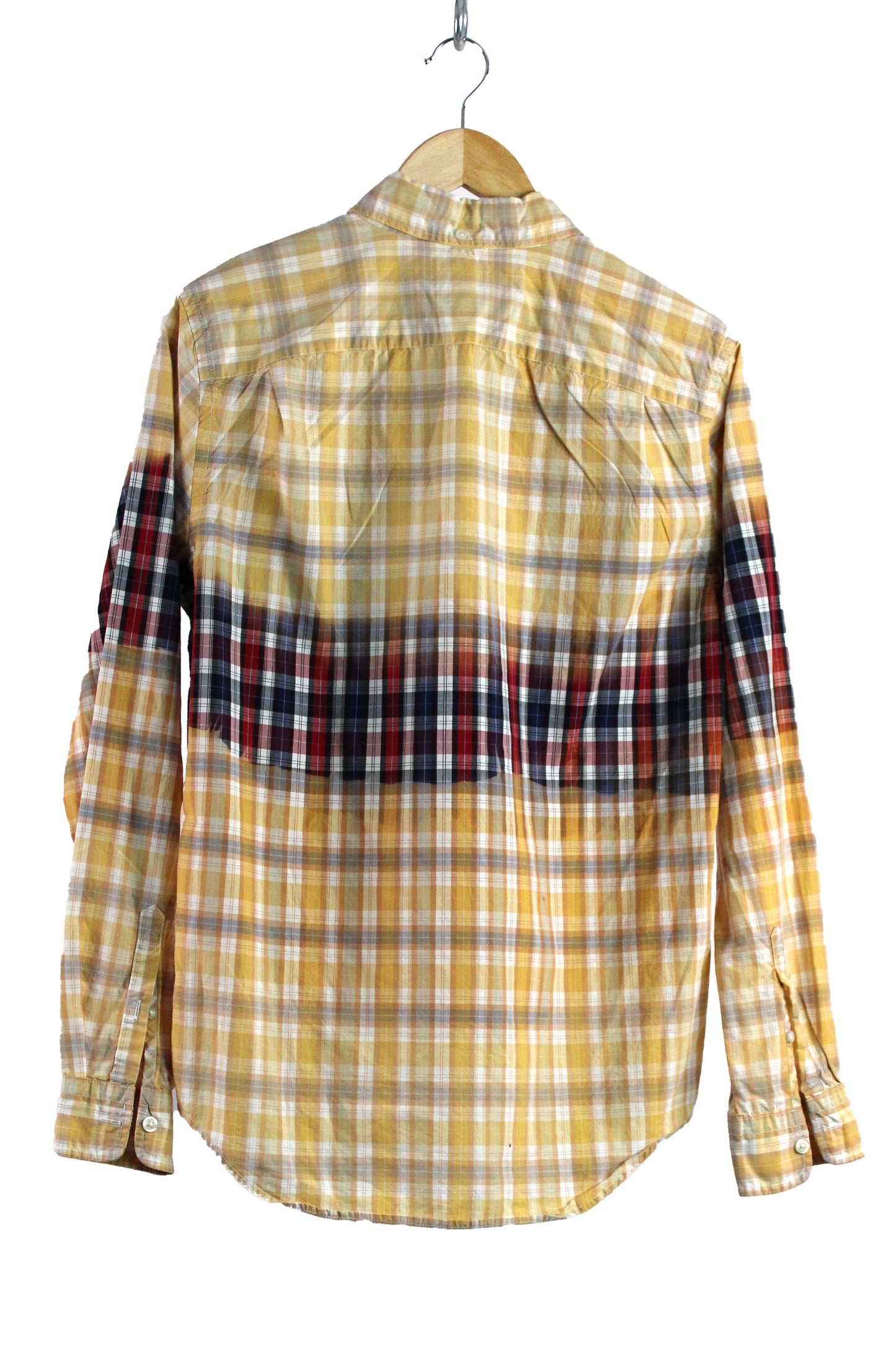 Men's Button Up Red Plaid Faded with White Print