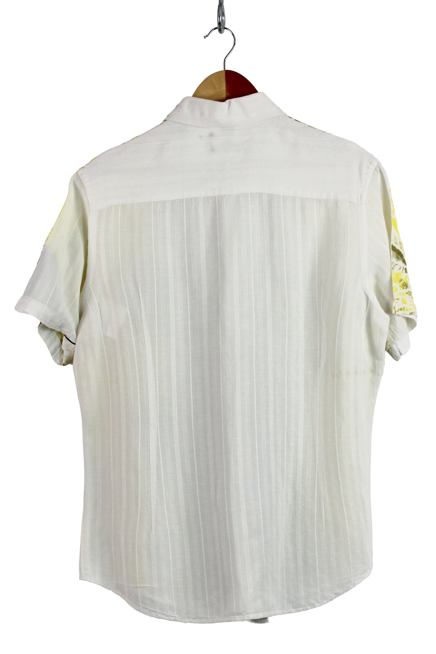 Men's Short Sleeve Button-up White with Yellow and Gold Print