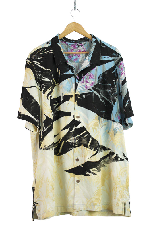 Men's Hawaiian Shirt Blue Faded with Black Print