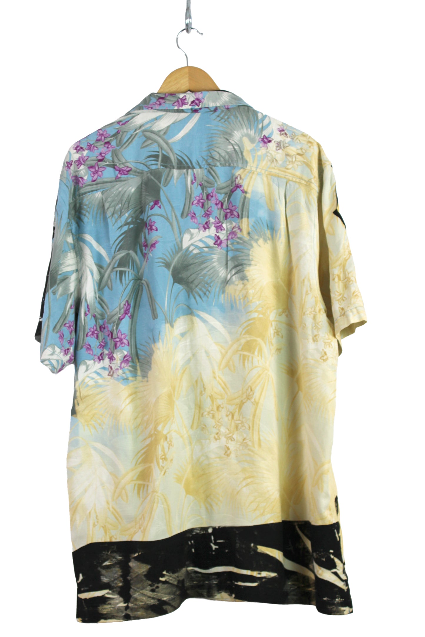 Men's Hawaiian Shirt Blue Faded with Black Print