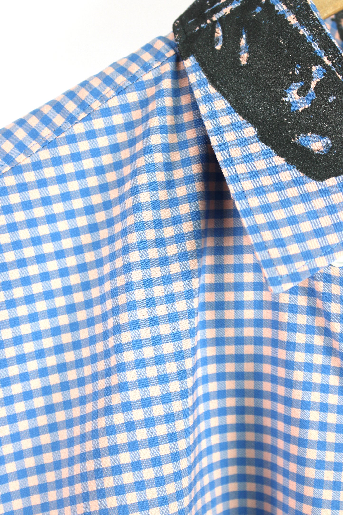 Men's Long Sleeve Button-up Pink/ Blue Gingham with Pewter Print