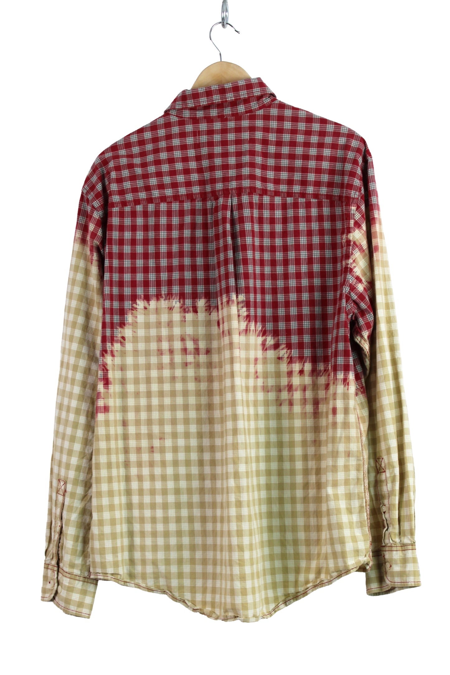 Men's Long Sleeve Button-up Red Faded Plaid with Grey Print