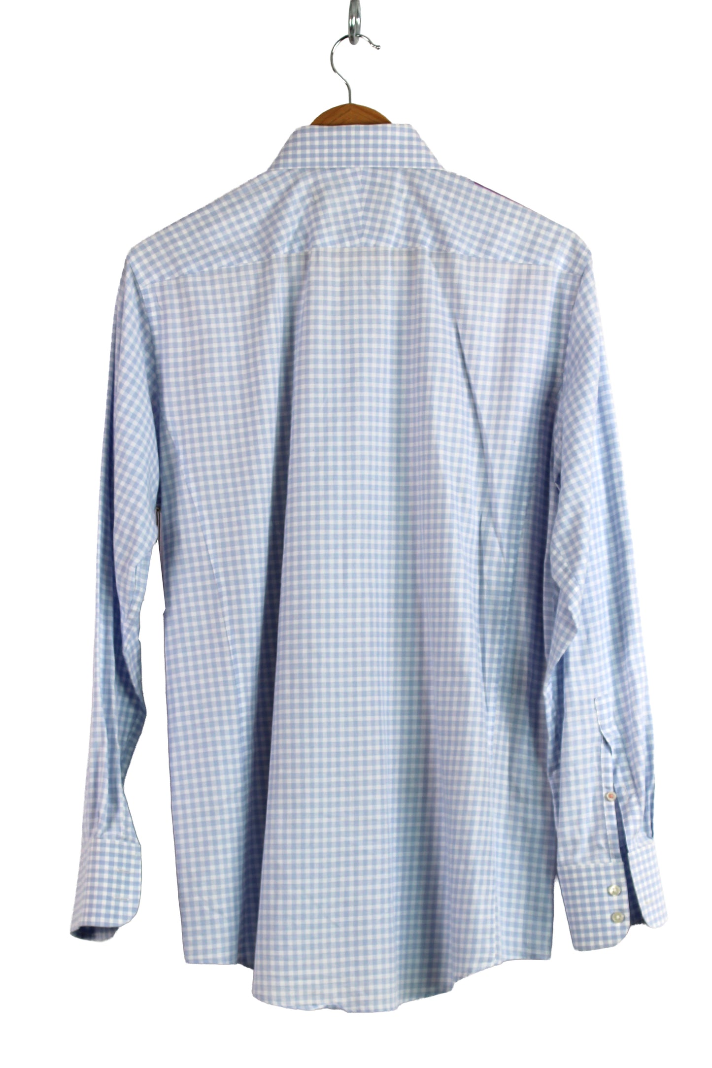 Men's Long Sleeve Button-up Gingham Blue with Pink Print