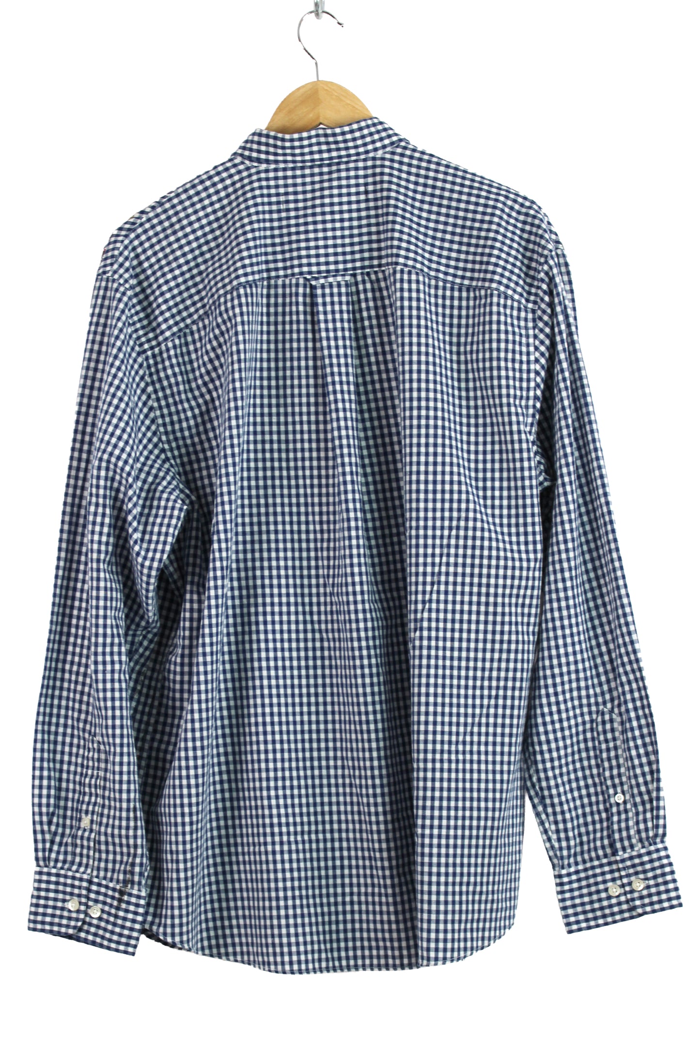 Men's Long Sleeve Button-up Gingham Blue with Multi-color Print