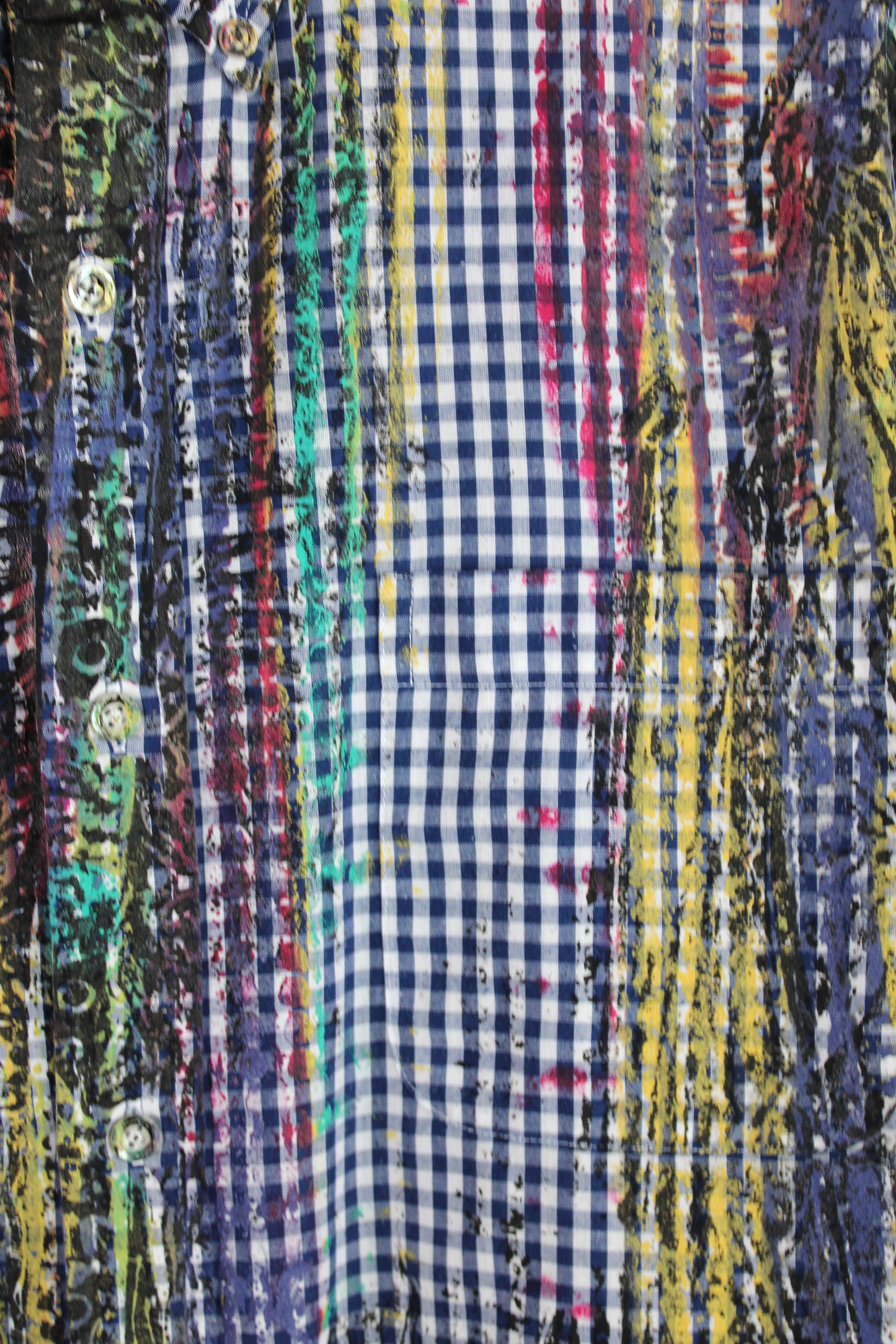 Men's Long Sleeve Button-up Gingham Blue with Multi-color Print