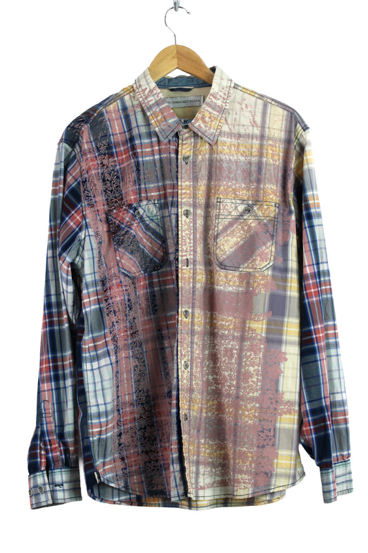 Men's Long Sleeve Button-up Plaid with Fade and Pink Print