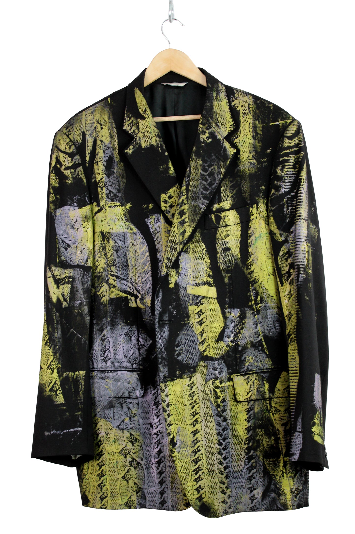 Men's Black Fine Wool Jacket Black with One-of-a-kind Print