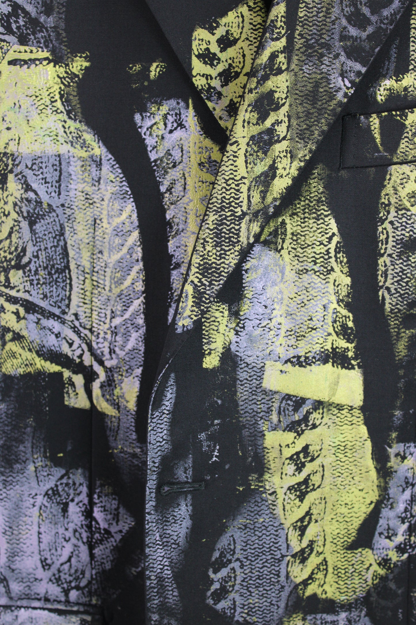 Men's Black Fine Wool Jacket Black with One-of-a-kind Print