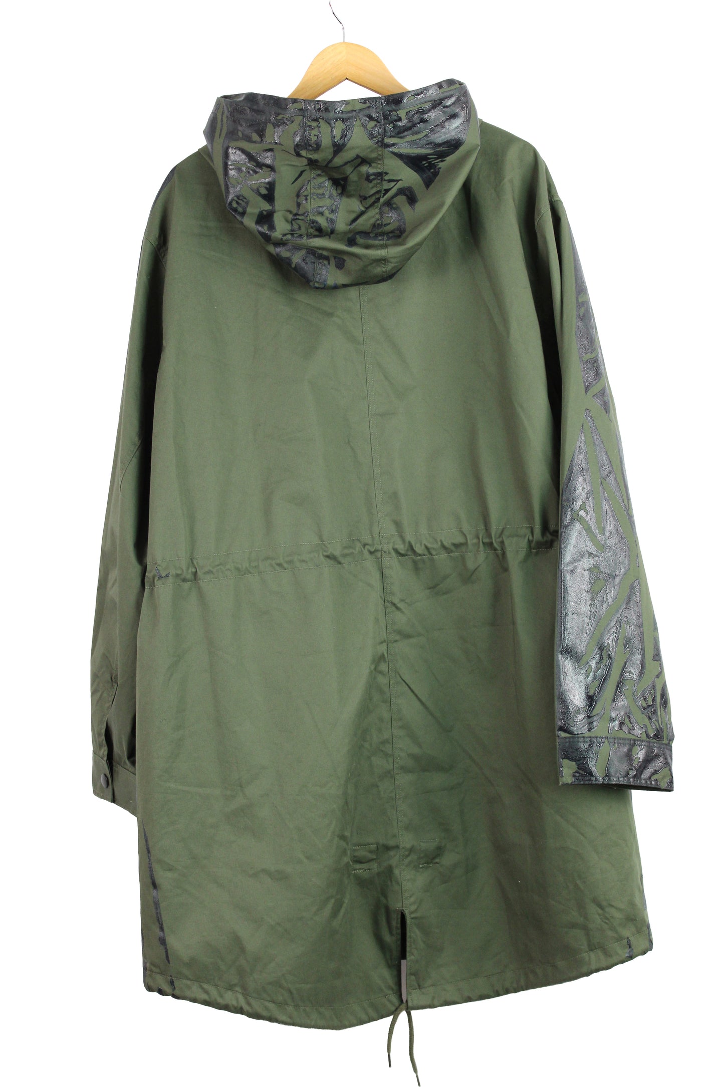 Men's Cotton Rain Coat Green with One-of-a-kind Navy Print