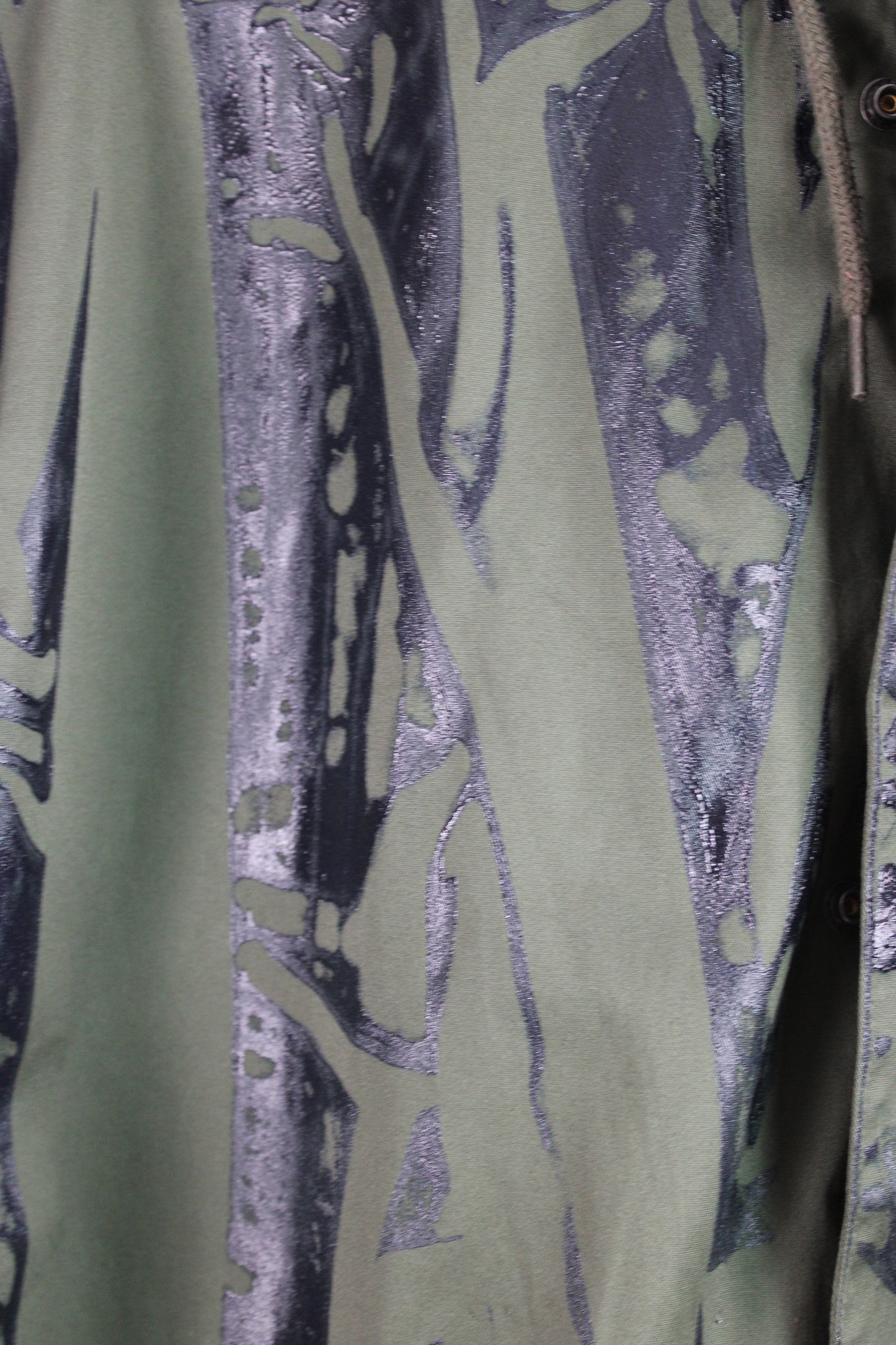 Men's Cotton Rain Coat Green with One-of-a-kind Navy Print