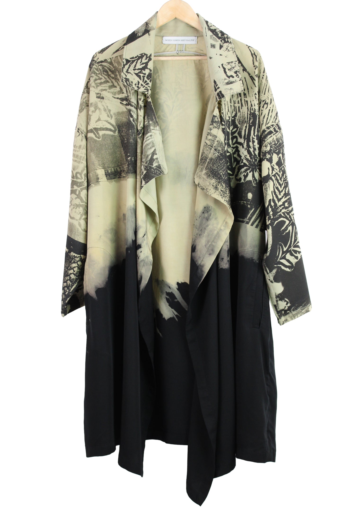 Women's Black Faded Viscose Jacket with One-of-a-kind Black Print