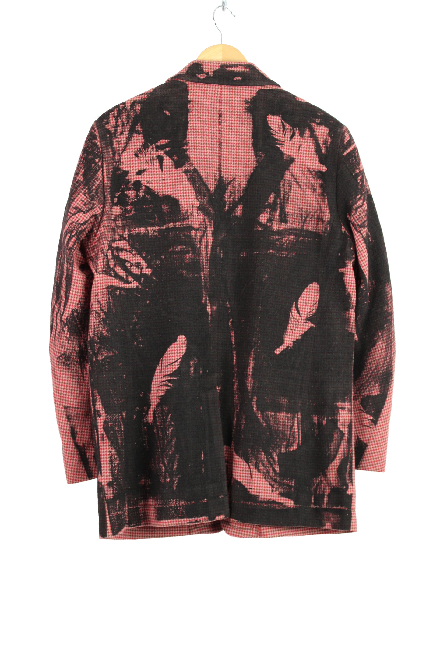 Black and red patterned jacket on a white background