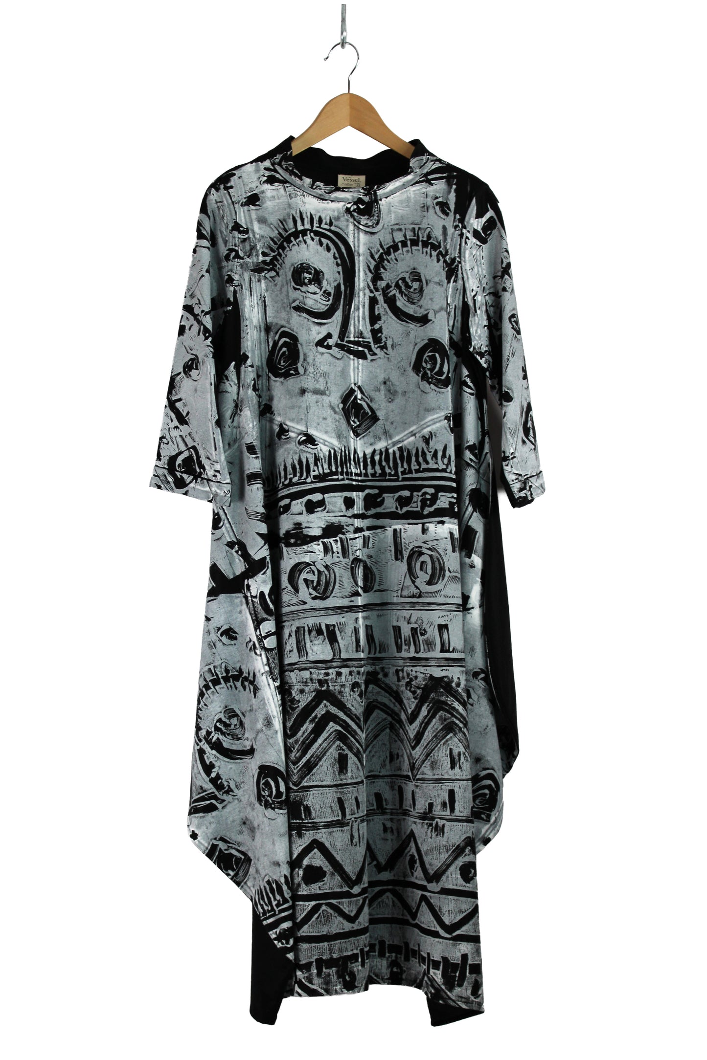 Lois Samuels Black Silk and Wool Blend Dress with White Mask Print