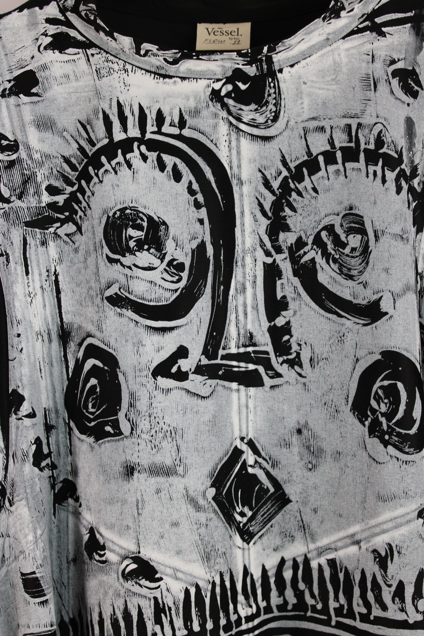 Lois Samuels Black Silk and Wool Blend Dress with White Mask Print