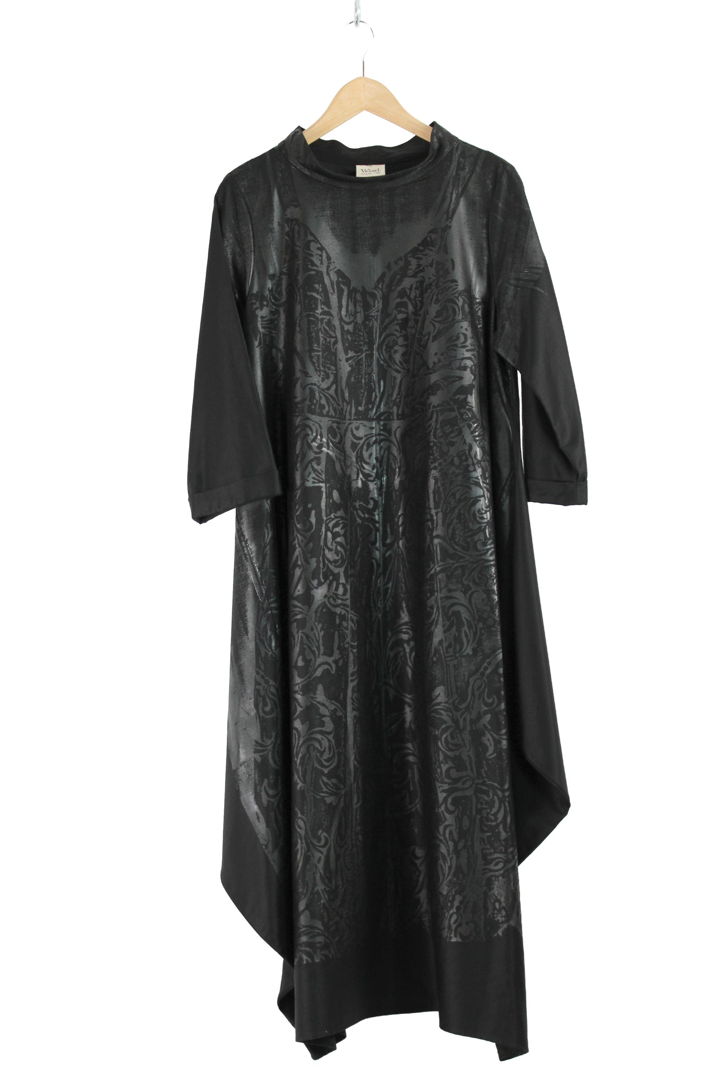 Lois Samuels Black Silk and Wool Dress with Black Lace Print