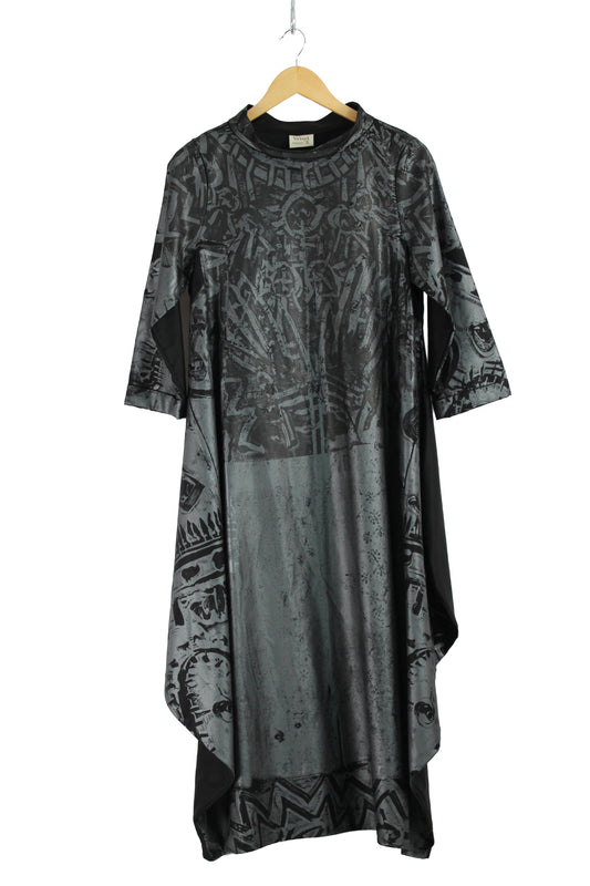 Lois Samuels Black Silk and Wool Dress with Simon Ungless Pewter Print