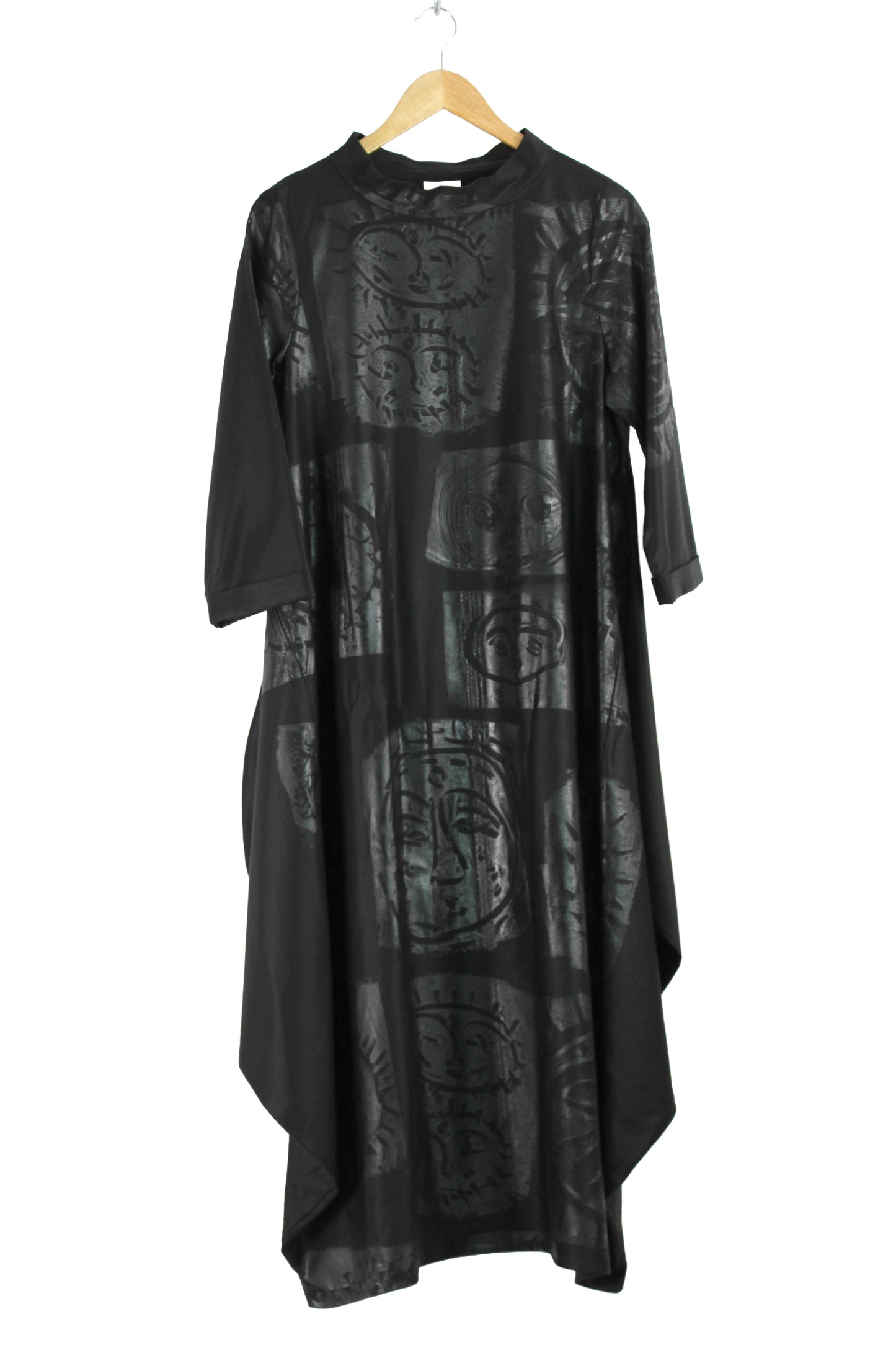 Lois Samuels Black Silk and Wool Dress with Black Mask Print