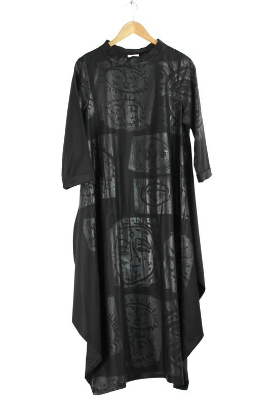 Lois Samuels Black Silk and Wool Dress with Black Mask Print