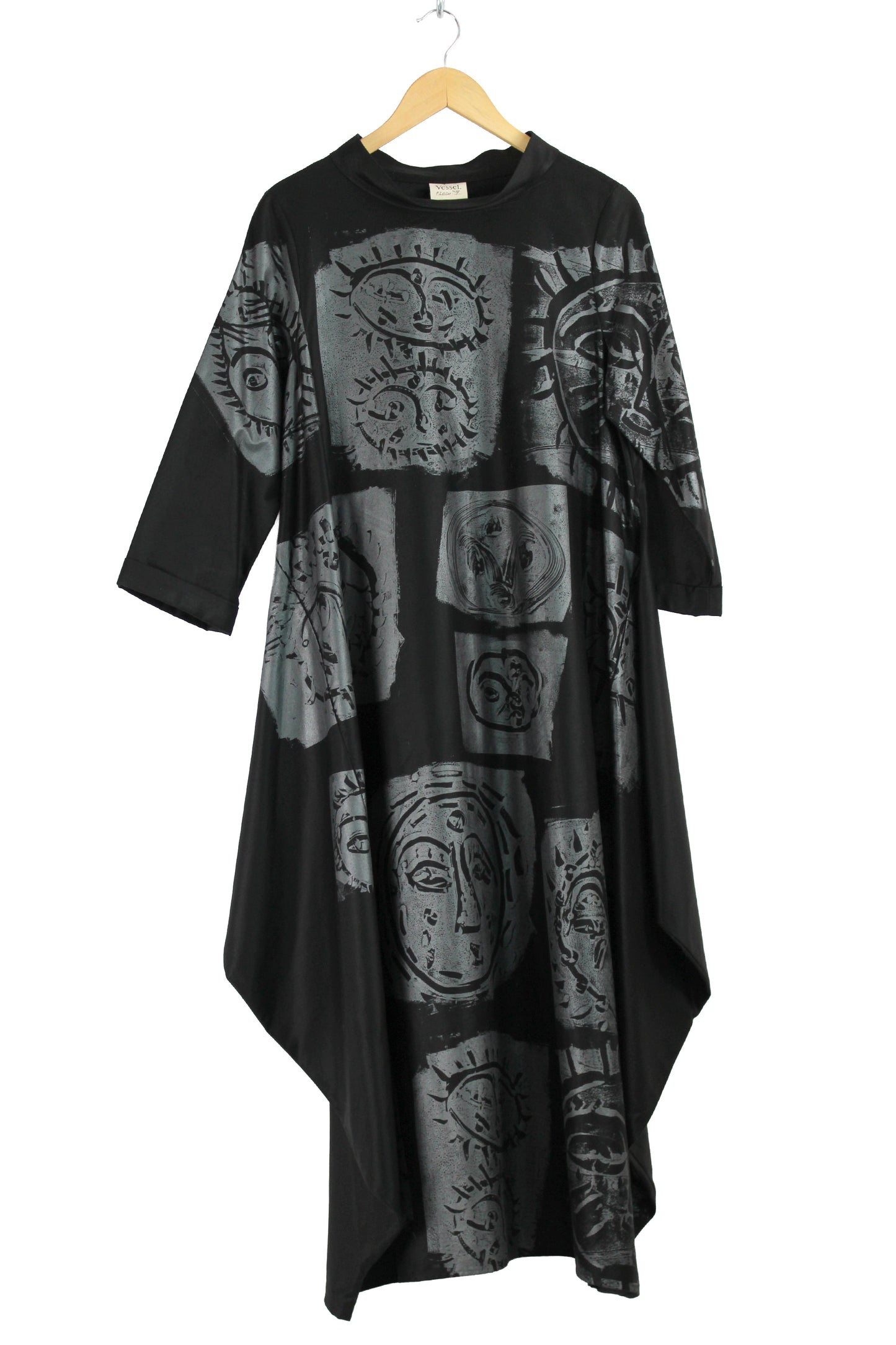 Lois Samuels Black Silken Wool Dress with Metallic Simon Ungless Print