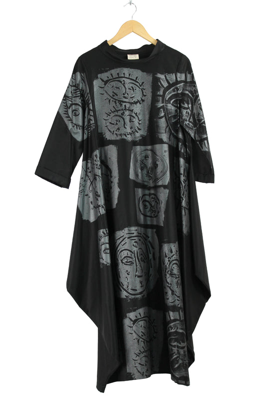 Lois Samuels Black Silken Wool Dress with Metallic Simon Ungless Print