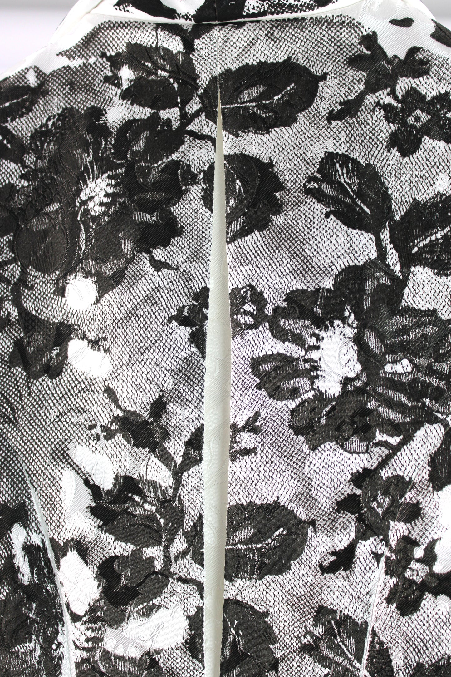 Tailored White Silk Jacquard Vest with Black Print