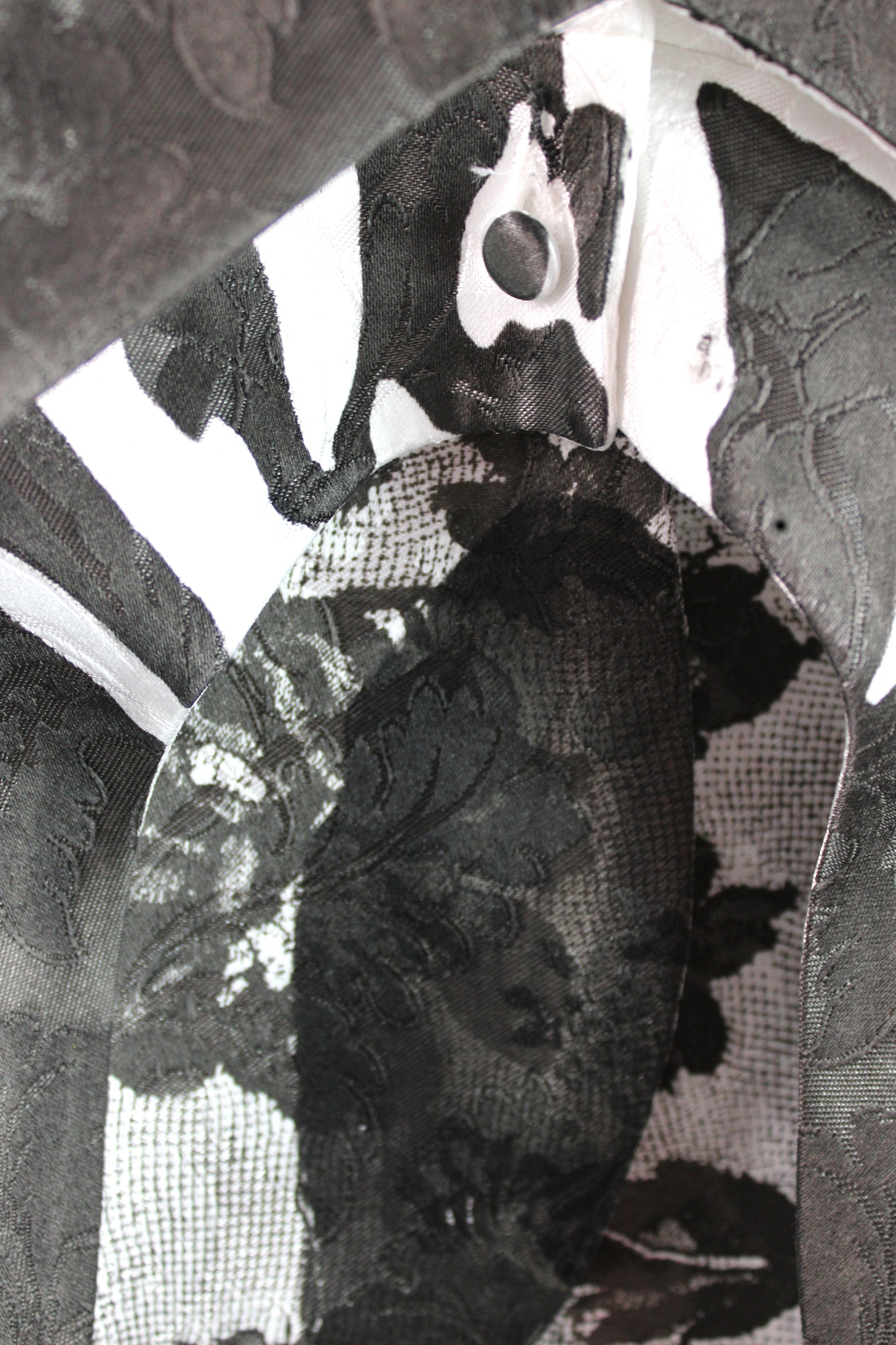 White Silk Jacquard Tailored Jacket with Black Print