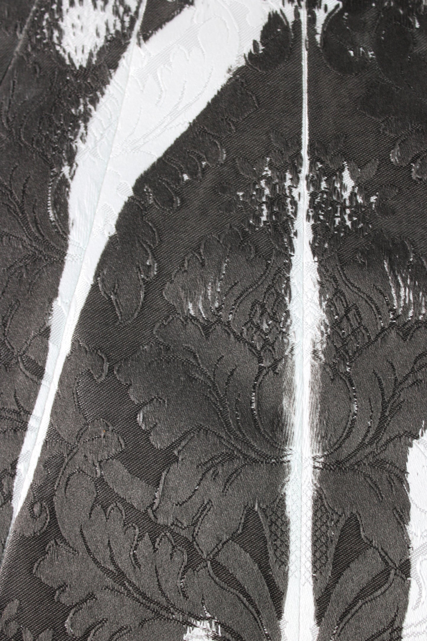 White Silk Jacquard Tailored Jacket with Black Print