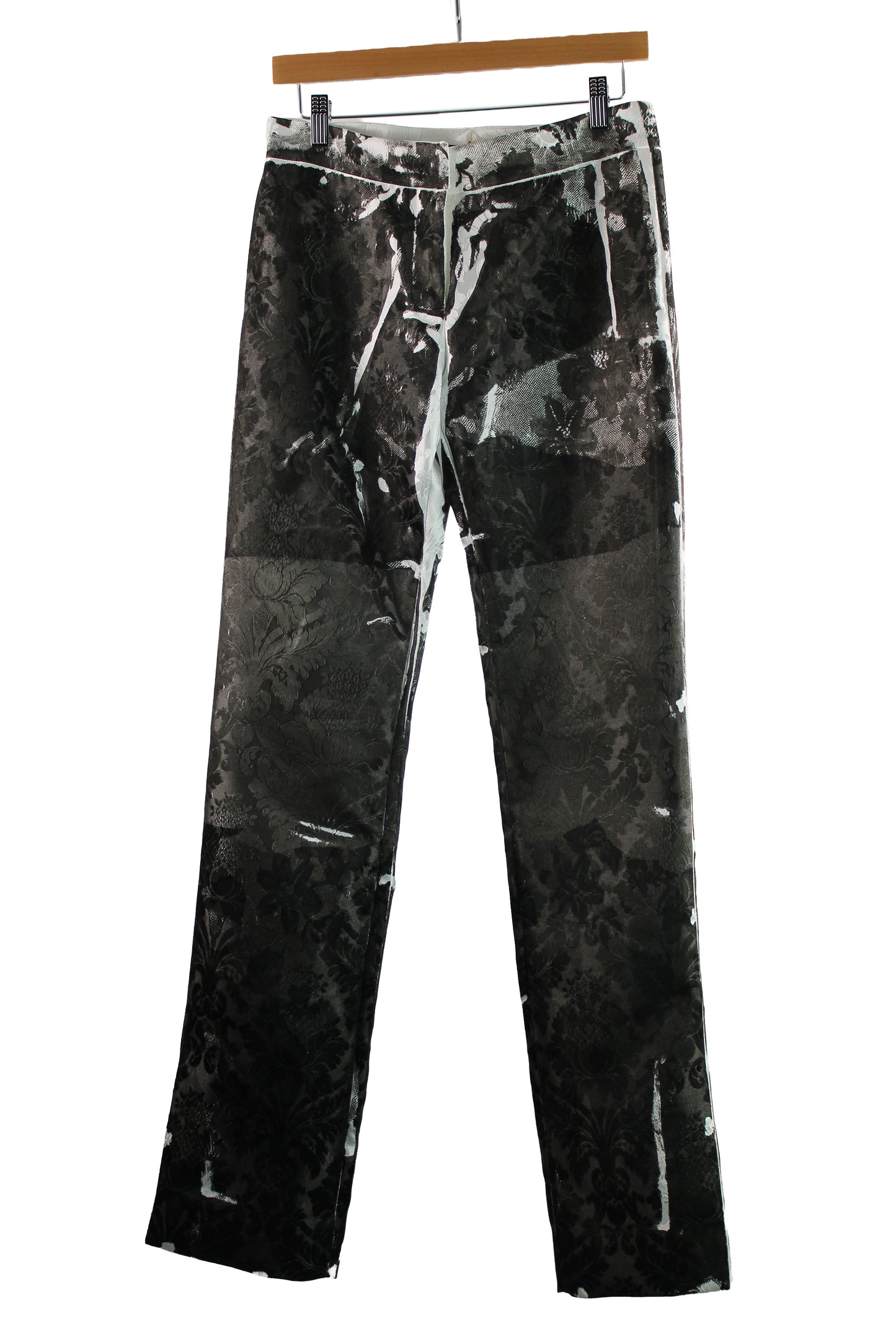 White Silk Jacquard Pant with Black Print