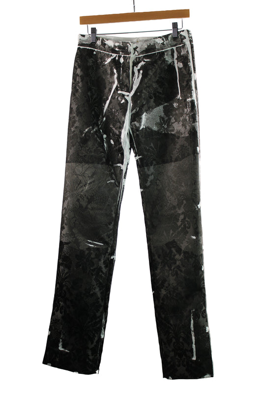White Silk Jacquard Pant with Black Print