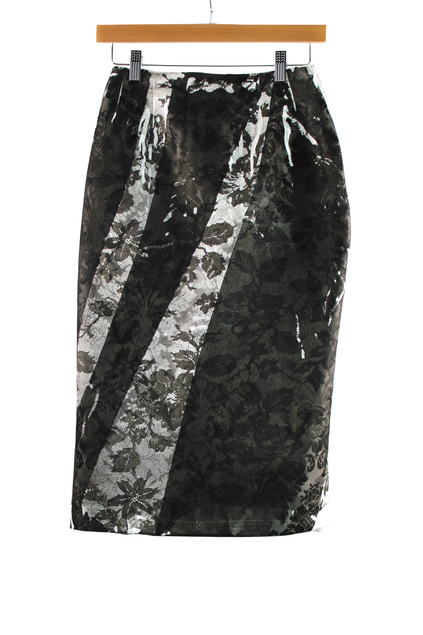 White Silk Jacquard Skirt with Black Print